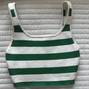 Aritzia Babaton Green and White Fitted Crop Tank Top